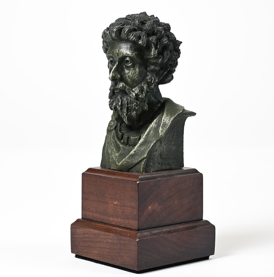 Marcus Aurelius pewter bust - left three-quarter view