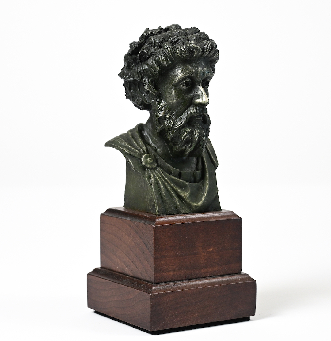Marcus Aurelius pewter bust - right three-quarter view